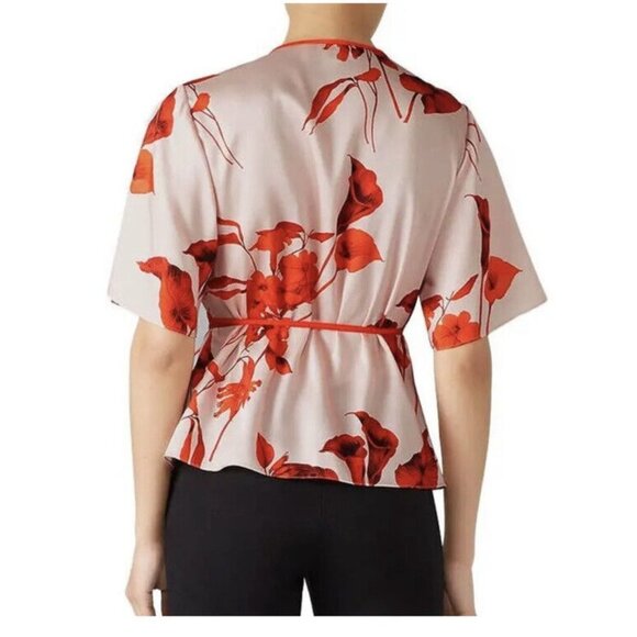 Ted Baker Womens Fantasia Wrap Top Peach Floral Half Sleeve Trimmed 3 / US M New - Picture 9 of 9